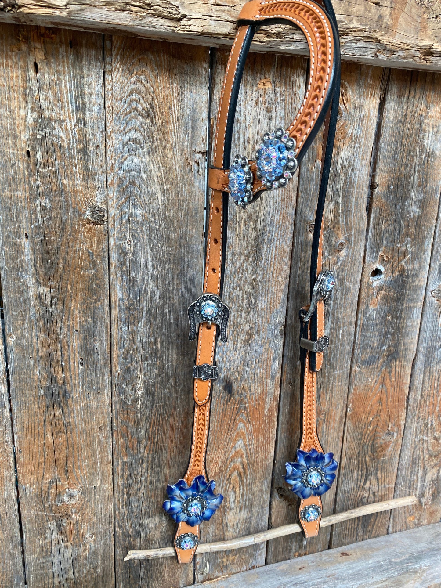 Light Oil Basketweave Blue Wither Strap, One Ear & Breastcollar Tack Set #OEBC438