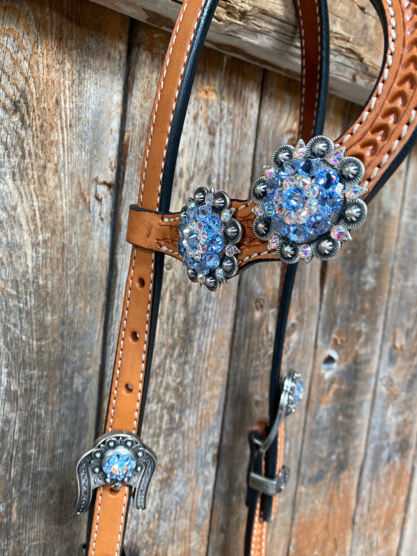 Light Oil Basketweave Blue Wither Strap, One Ear & Breastcollar Tack Set #OEBC438