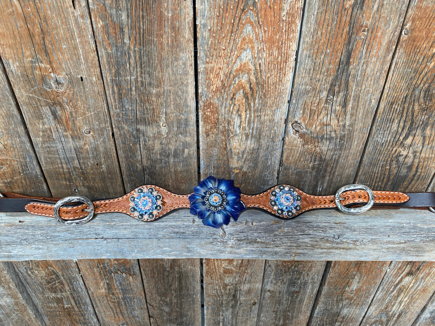 Light Oil Basketweave Blue Wither Strap, One Ear & Breastcollar Tack Set #OEBC438