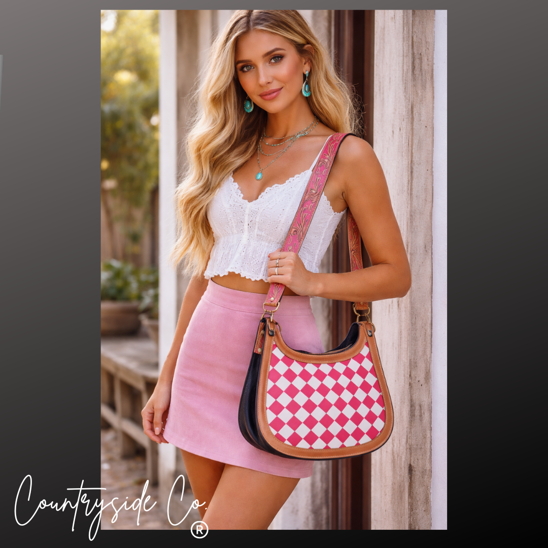 Prairie Doll Checkered Leather Conceal Carry Purse
