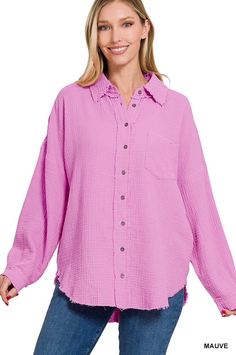 Mauve - Button Down Linen Top