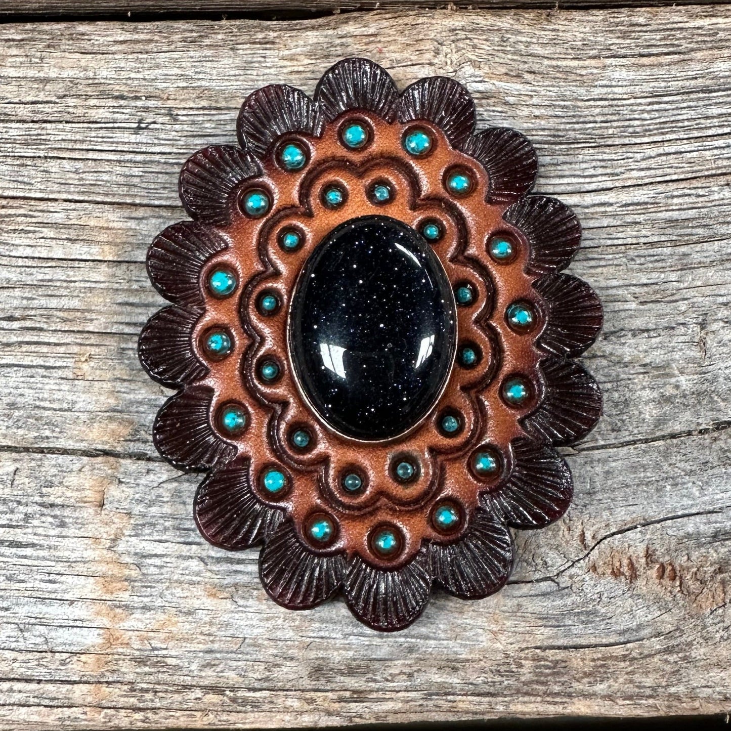 Lapis Cabochon Stone - Leather Rosette Options -