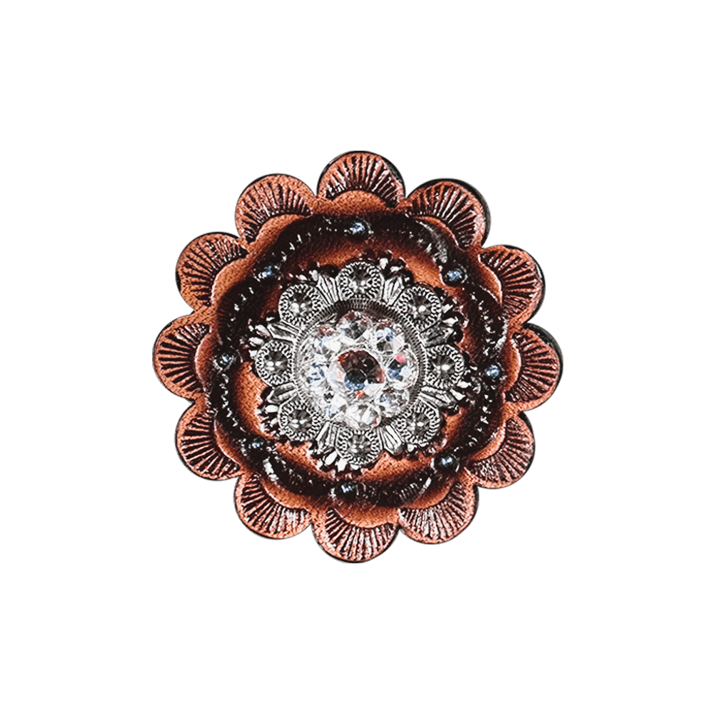AB Antique Silver 1" European Crystal Concho and Leather Rosette