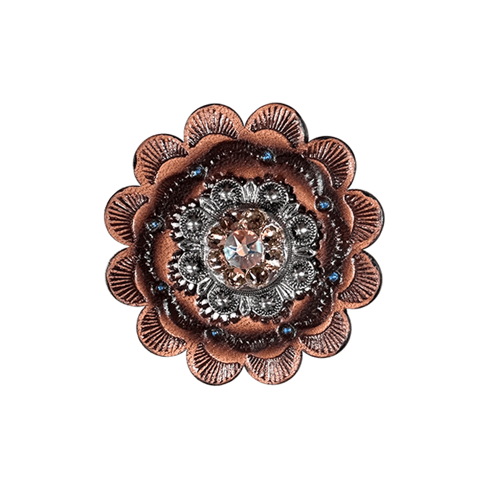 Champagne & AB Antique Silver 1" European Crystal Concho and Leather Rosette