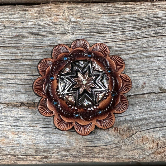 Leather Rosette with Starburst Western Concho R111W185S