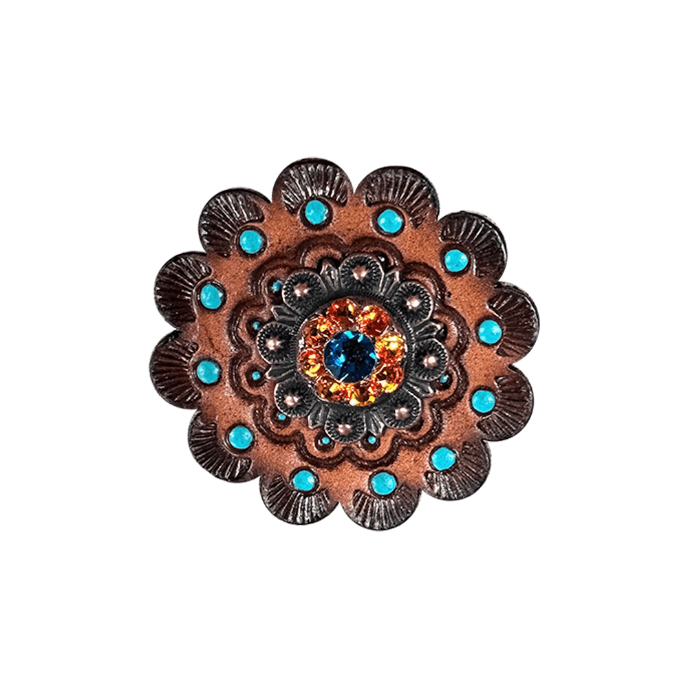 Capri & Fire Opal Copper 1" European Crystal Concho and Leather Rosette