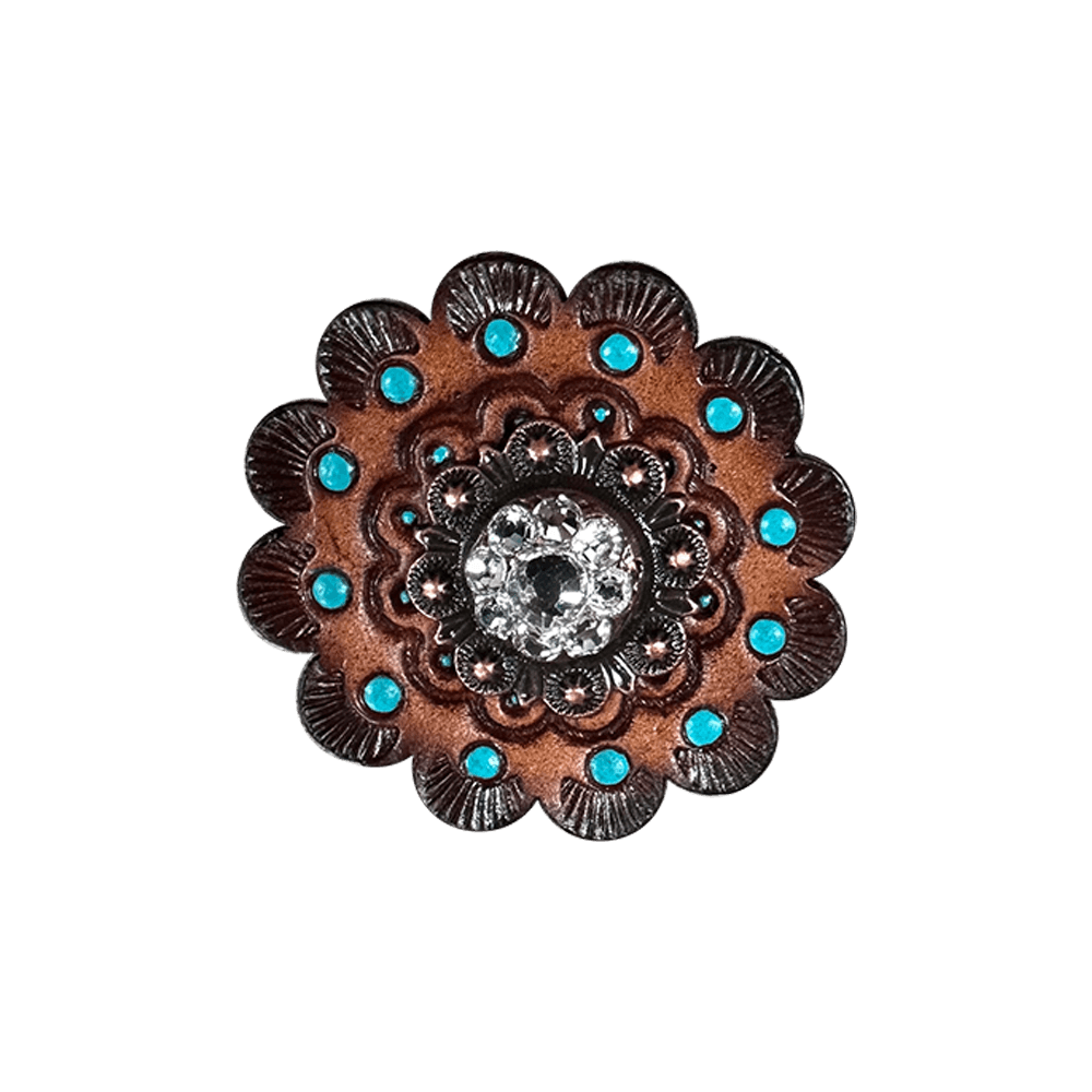 Clear Copper 1" European Crystal Concho and Leather Rosette