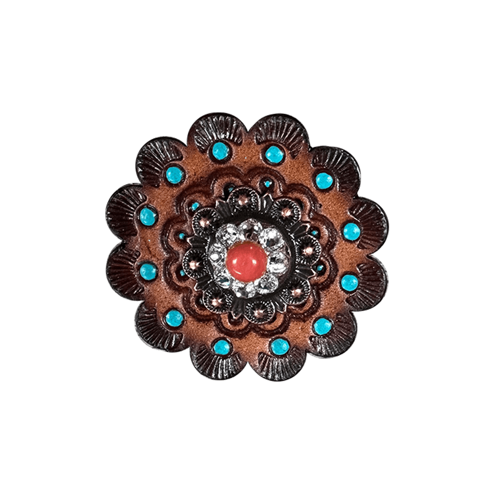 Coral & Clear Copper 1" European Crystal Concho and Leather Rosette