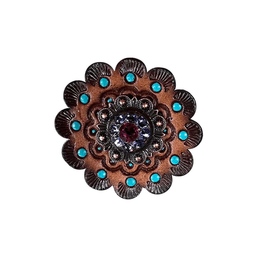 Fuchsia & Lilac Copper 1" European Crystal Concho and Leather Rosette