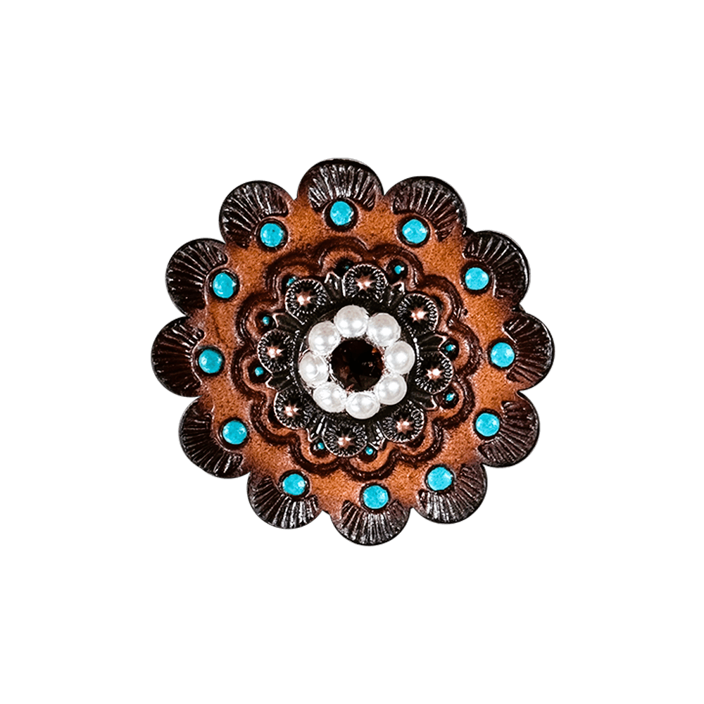 Topaz & Pearl Copper 1" European Crystal Concho and Leather Rosette