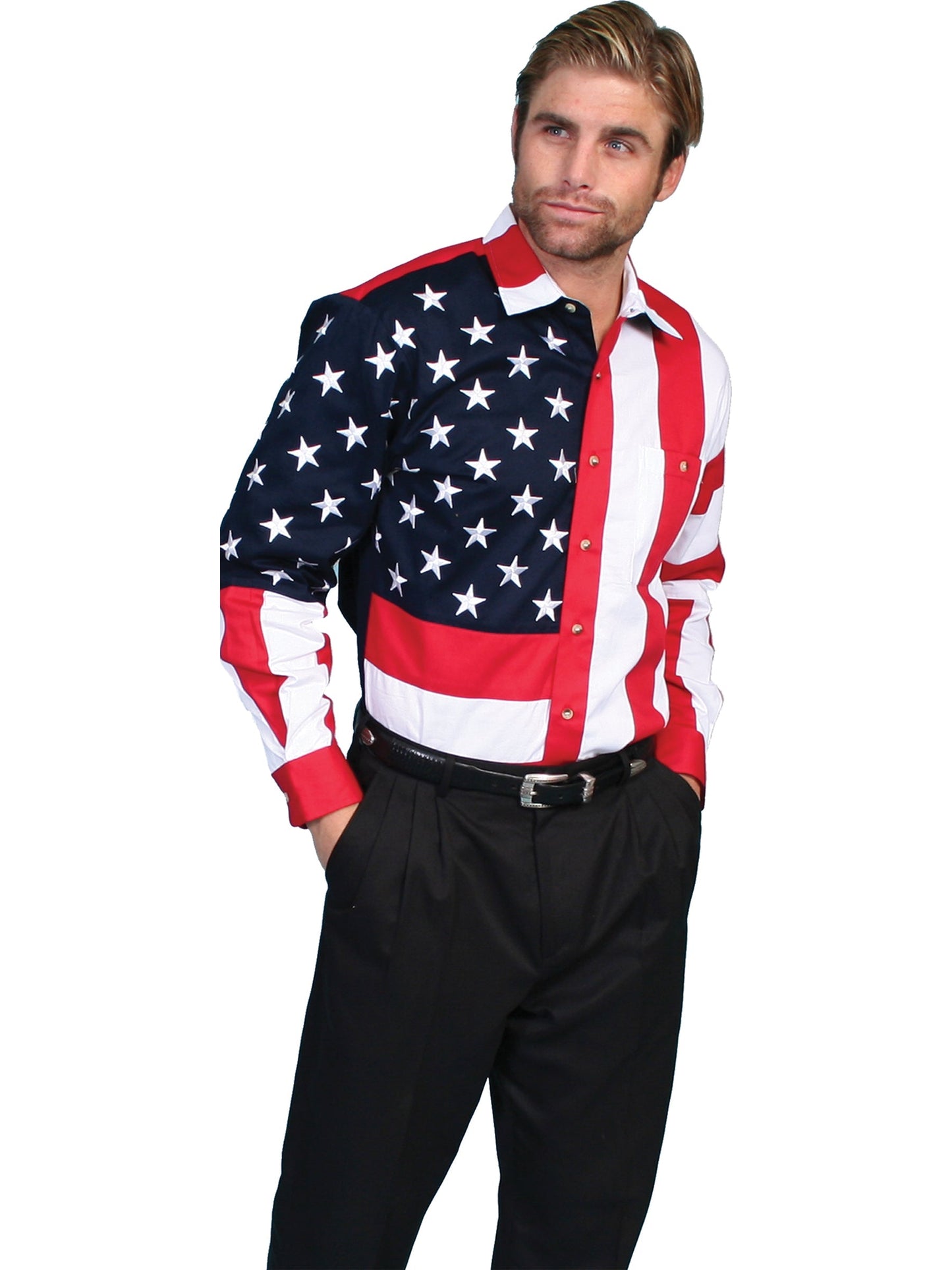 Long Sleeve Emb. Star/flag Shirt - RW029