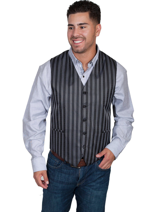 No Lapel Blk/wht Pinstripe Vest - RW169NXX