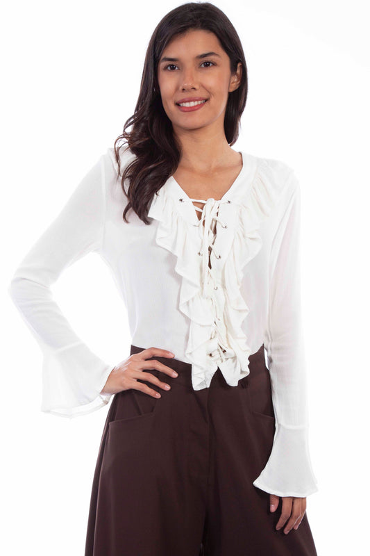Ruffle Lace Up Blouse - RW619
