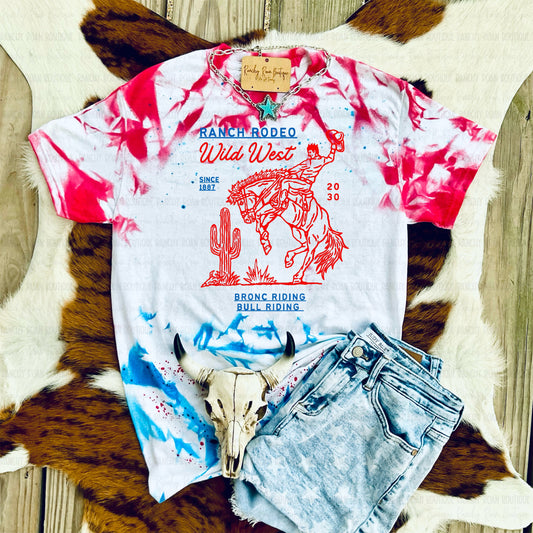 Ranch Rodeo Wild West Graphic Tee Patriotic Bronc Riding Shirt