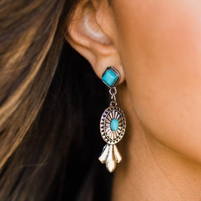 Squash Blossom Style Turquoise Dangle Fashion Earrings WA170