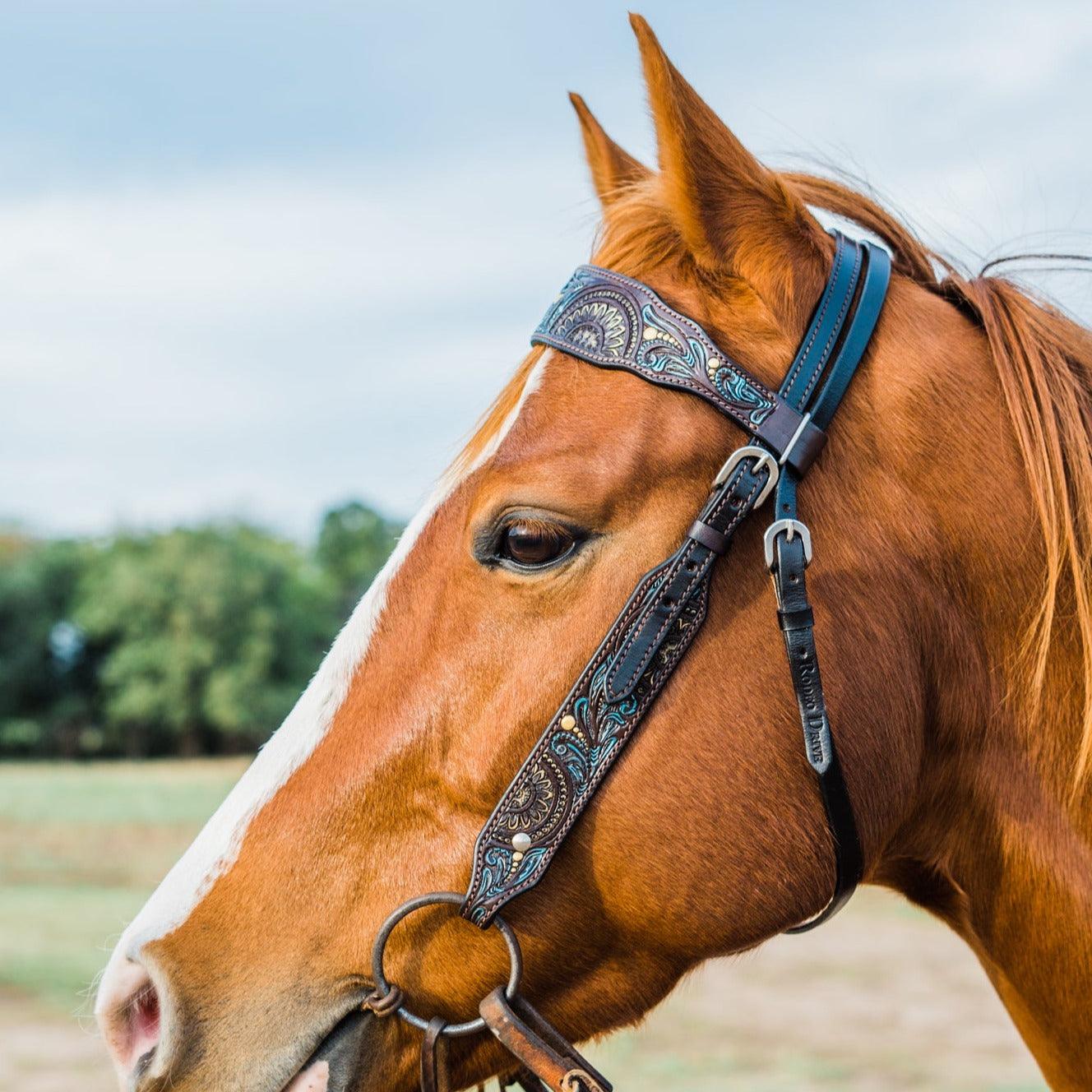 Dark Oil Floral Hand Painted Browband Headstall / Bridle #FK106