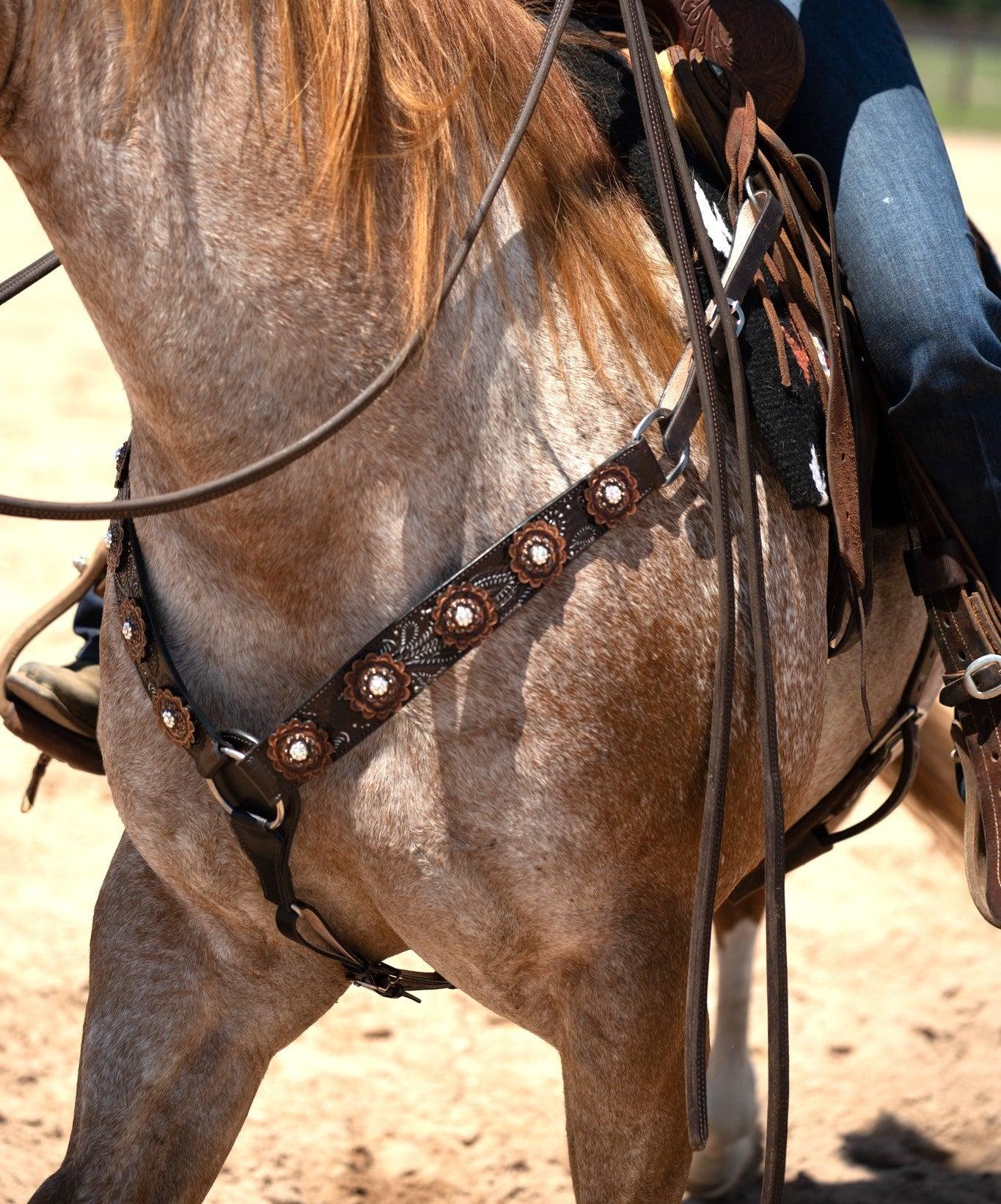 Hand Painted Paisley - Copper AB Rosette One Ear/ Breastcollar Tack Set #OEBC550