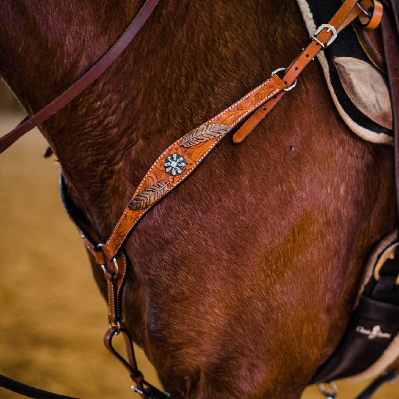 Light Oil V Brow Turquoise and Copper Browband & Breastcollar Tack Set #BBBC443