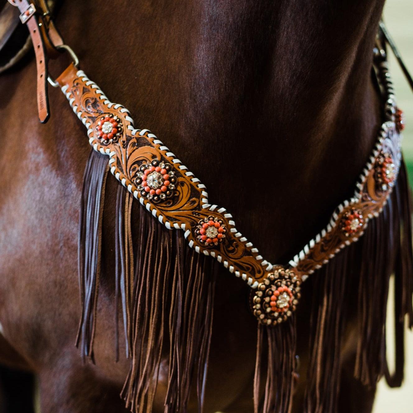 Whipstitch Coral and Clear One Ear/ Breastcollar Tack Set #OEBC516