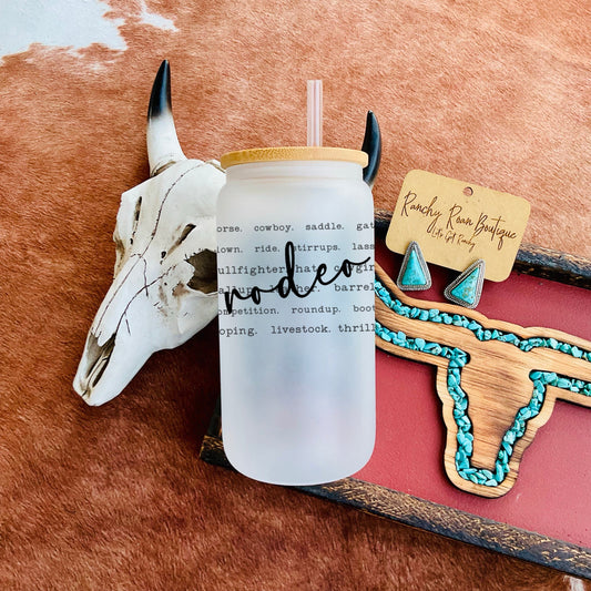 Rodeo Definition Frosted Glass Western Tumbler