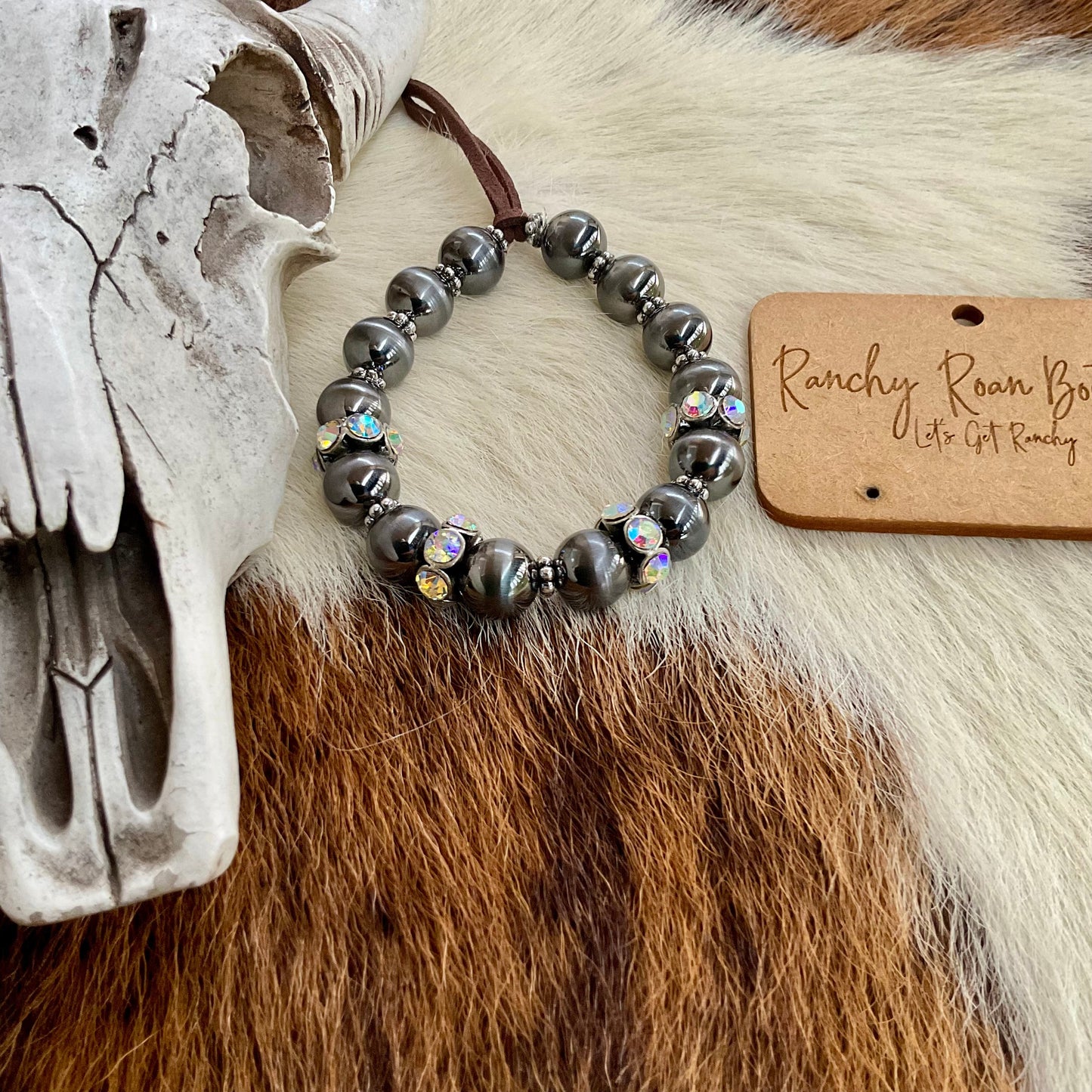 Western Navajo Style Pearl & Stone Stretch Bracelet