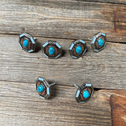 Octagon Turquoise and Blue Enamel Saddle Set SSW221L