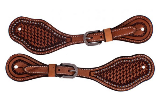 Showman Arg. Leather Spur Straps w/Basketweave Tooling