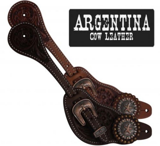 Showman Arg. Cow Leather Mens Spur Straps w/ Star Concho