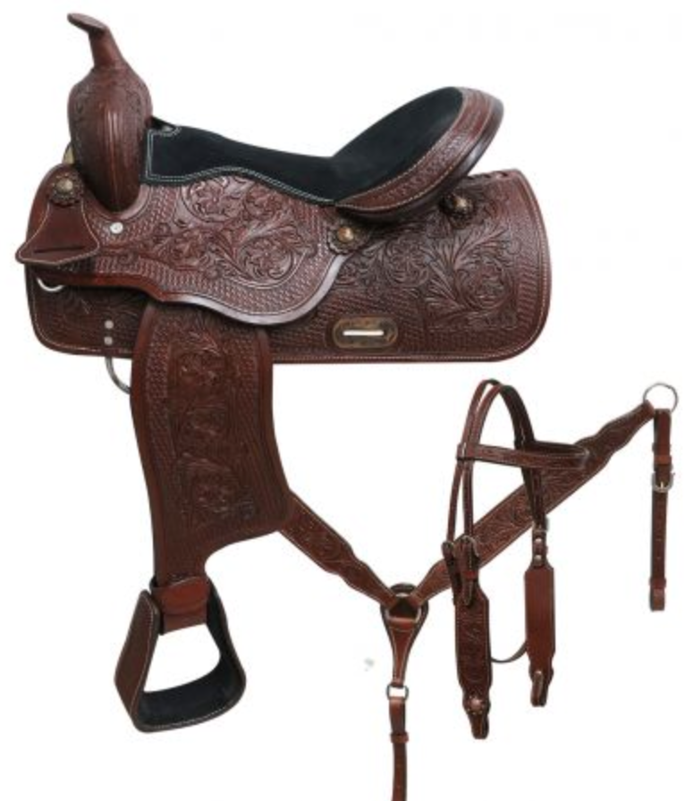 16" Economy Pleasure Style Saddle Set w/ Florar and Basket Tooling