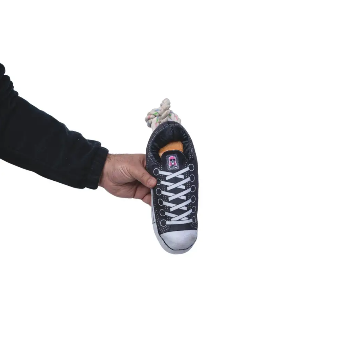 Squeaky Comfort Plush Sneaker Dog Toy – with Treat Compartment, Safe & Durable – Black