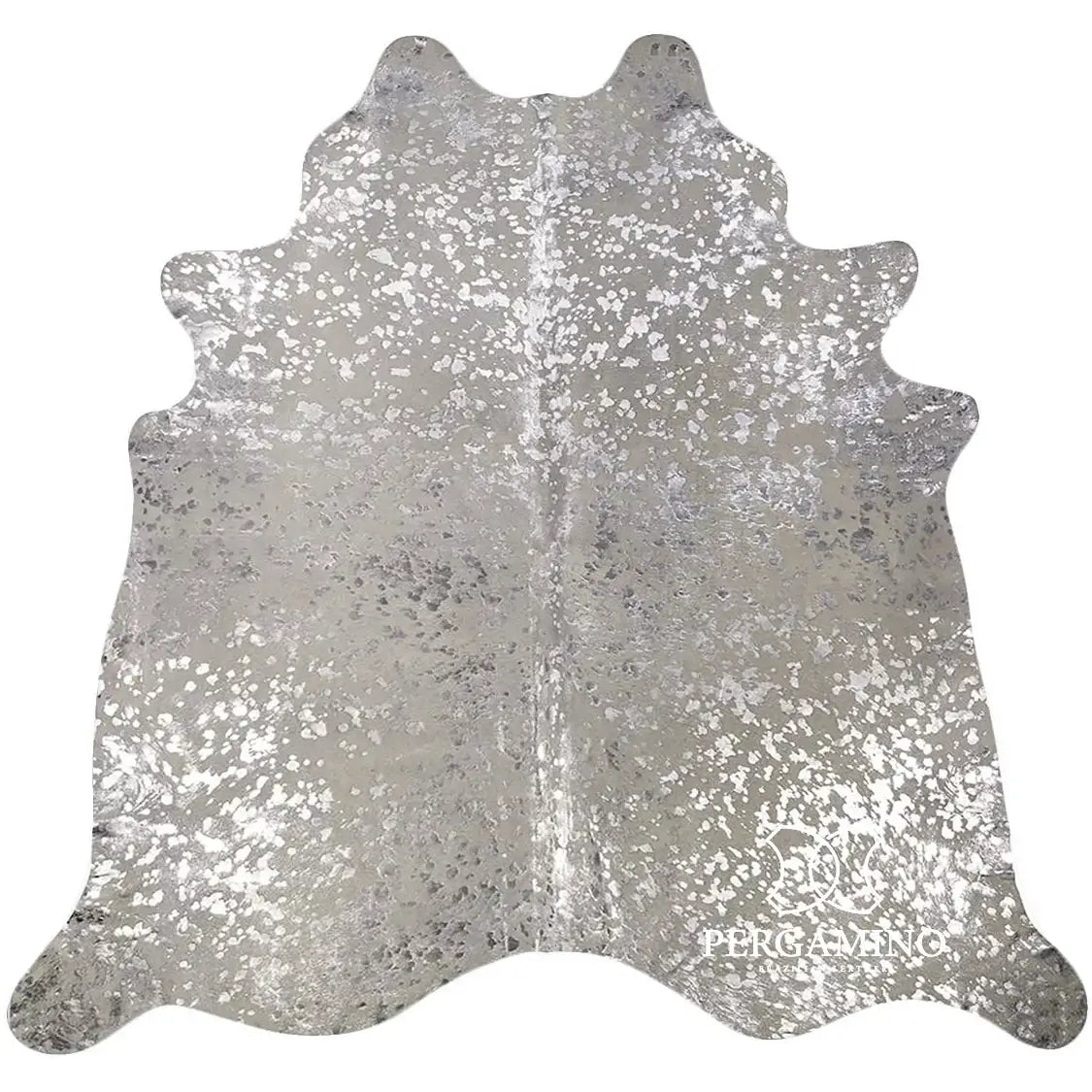Silver Metallic On White Cowhide Rug