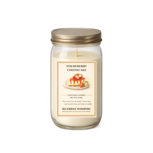 Strawberry Cheesecake – Dessert Soy Candle with Vanilla & Graham Crust | 16 oz Mason Jar