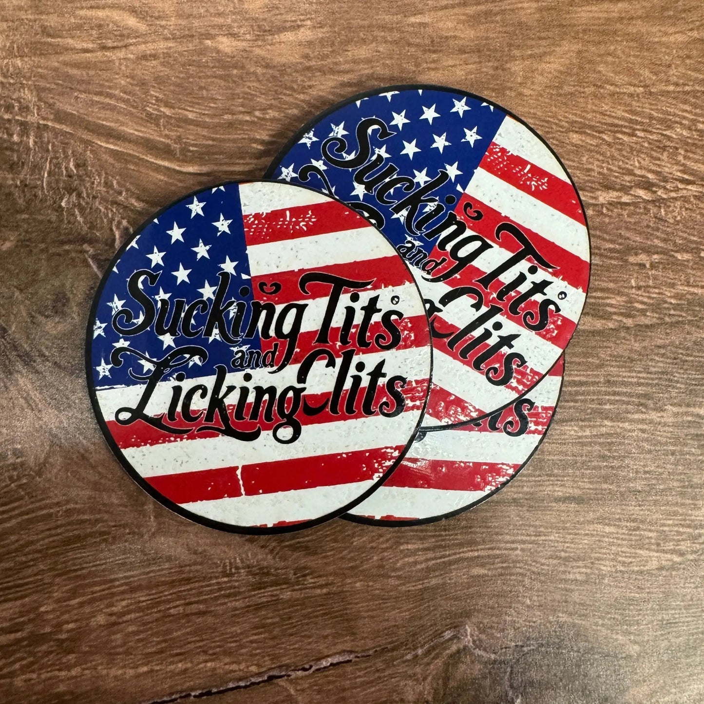 Sucking T's and Licking C's – American Flag Version | UV Printed Leather Hat Patch