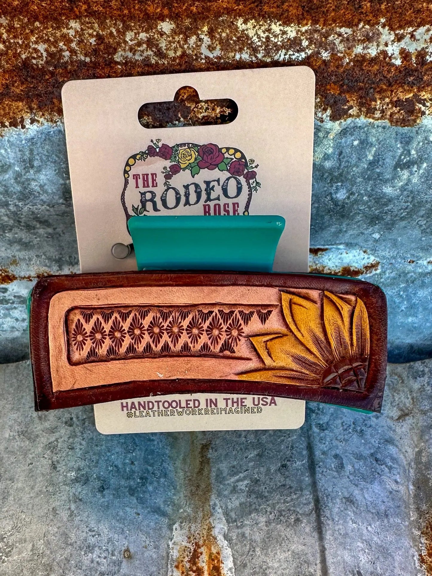 Handtooled Leather Sunflower Hair Clip