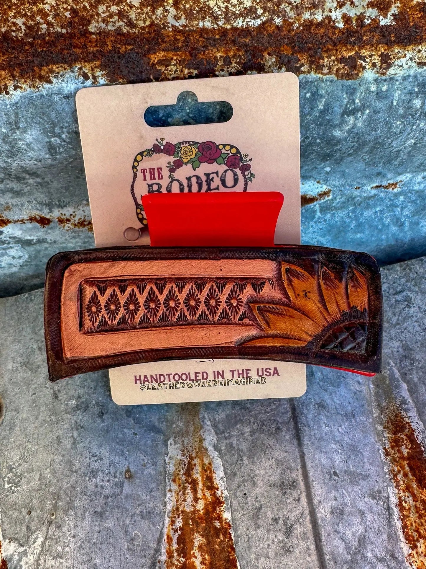 Handtooled Leather Sunflower Hair Clip