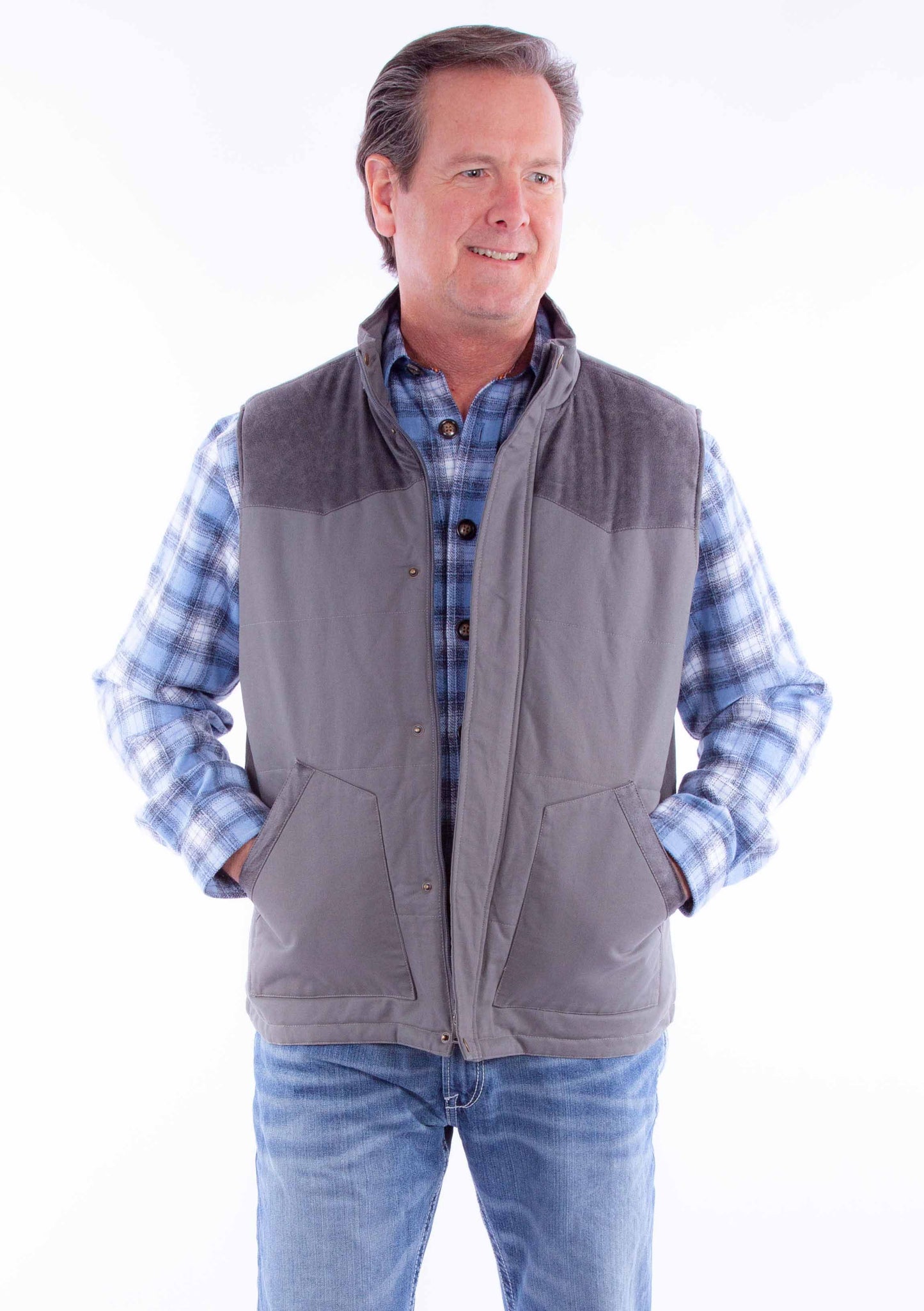 Canvas Vest W/quilted Plaid Lining - TR-079