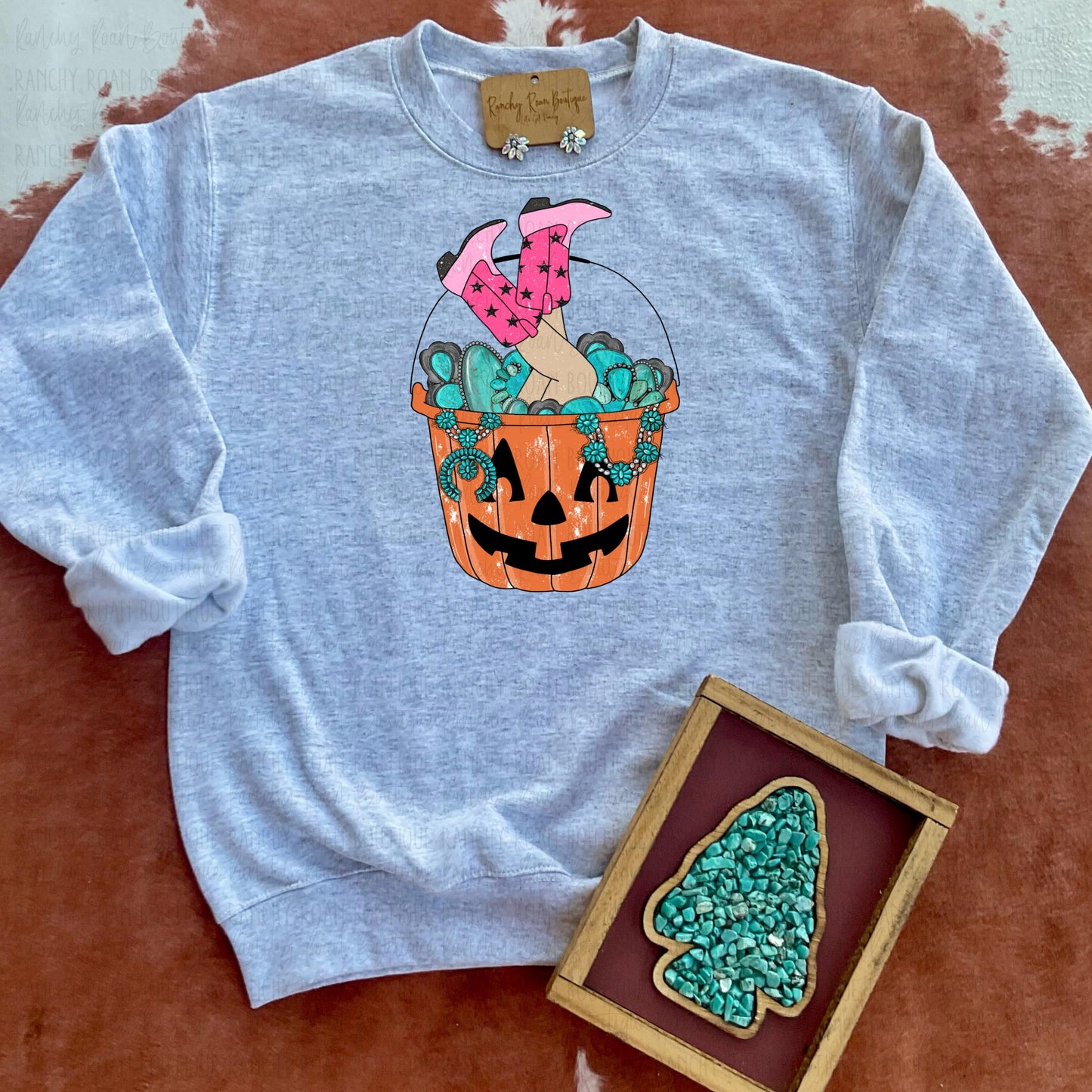 Halloween Turquoise Western Sweatshirt