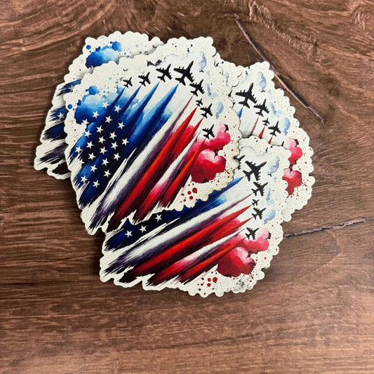 USA Colorful Flag Fighter Jet | UV Printed Leather Hat Patch