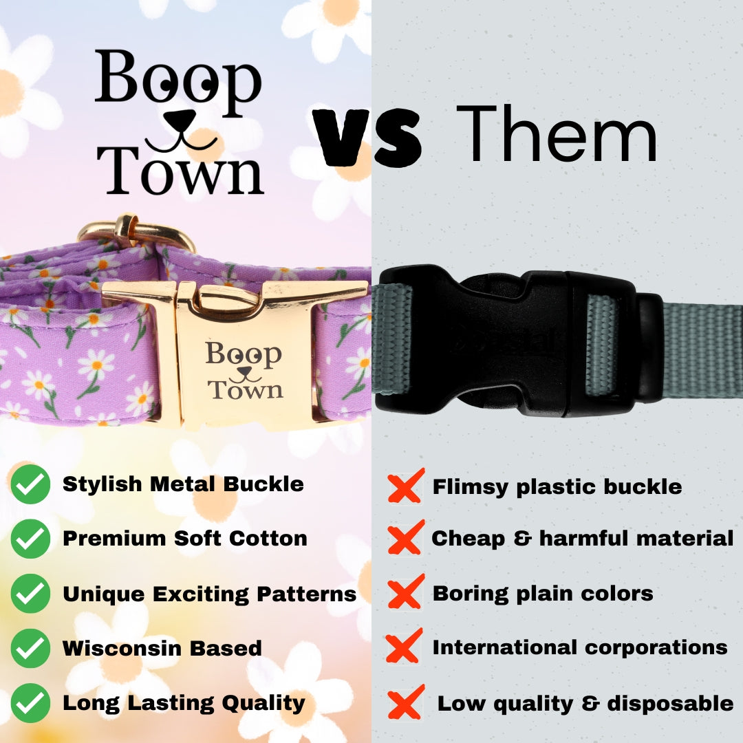 Boop Town Durable Soft Cotton Dog Collar With Nylon Core Quick Release Metal Buckle Adjustable for Girls Boys Small Medium Large Comfortable Pet Products Reduces Hair Matting Gold Tone Zinc Alloy Hardware