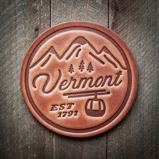 Vermont Ski Gondola Leather Coaster