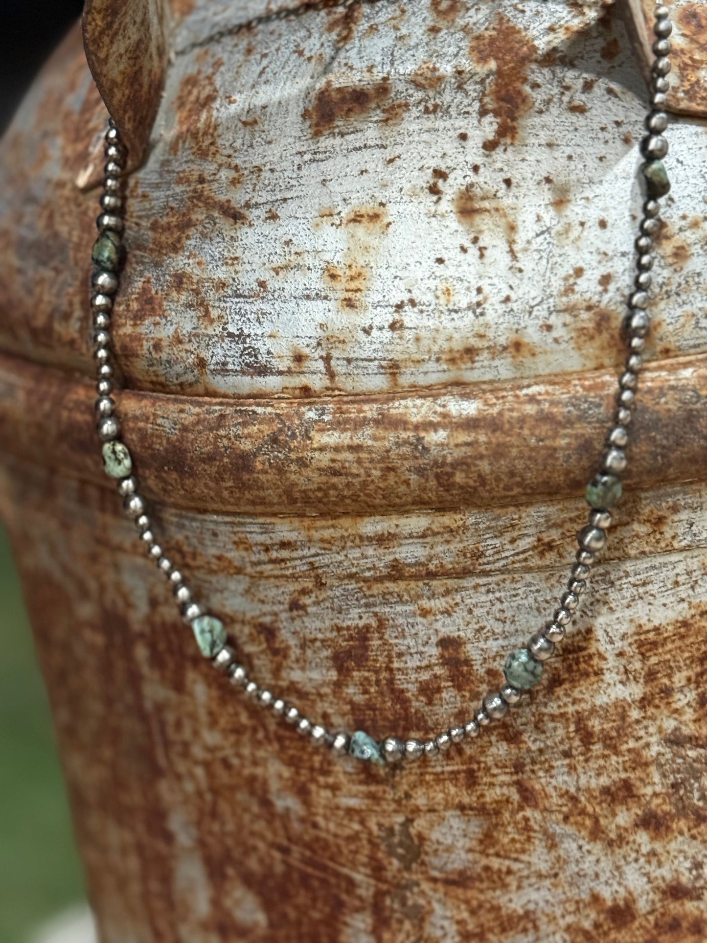 Silver Beads Turquoise Flats Beaded Necklace