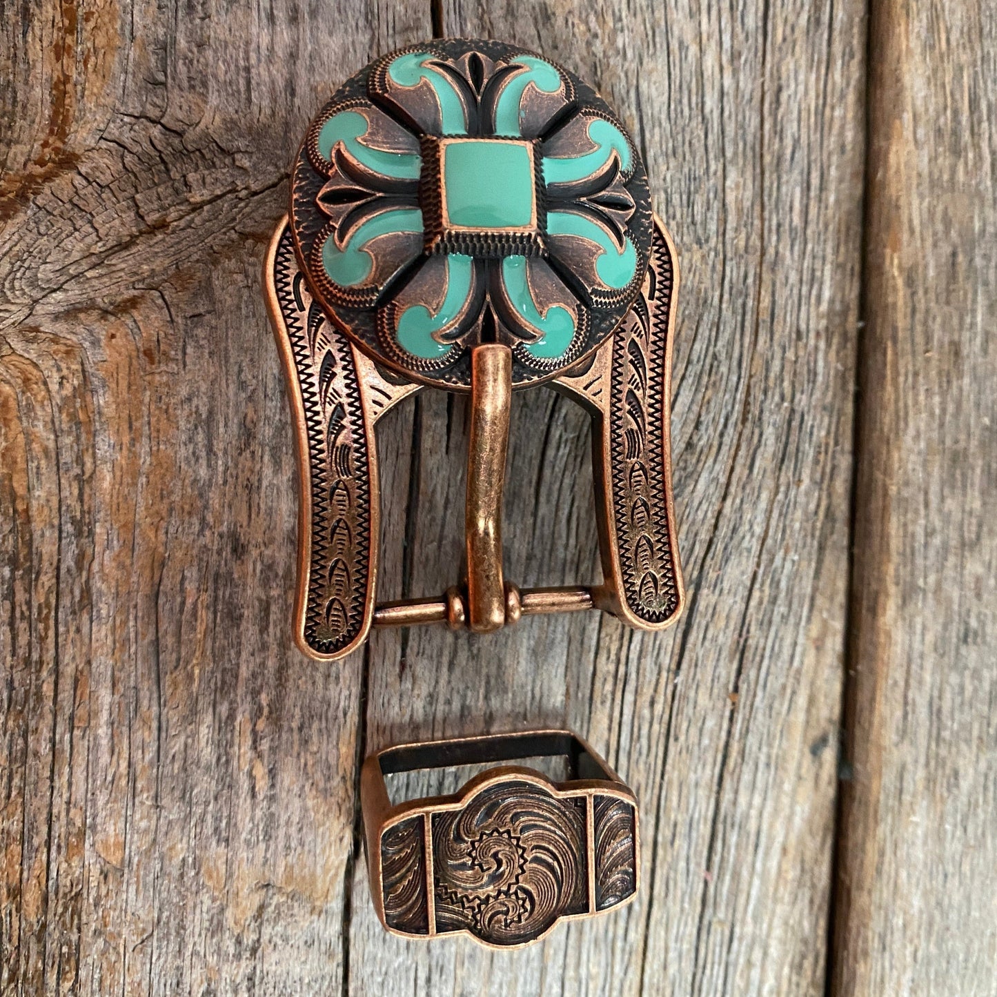 Copper Turquoise Fleur De Lis Western Concho W120