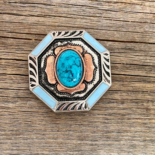 Octagon Turquoise Floral Western Concho 1.25" W221L