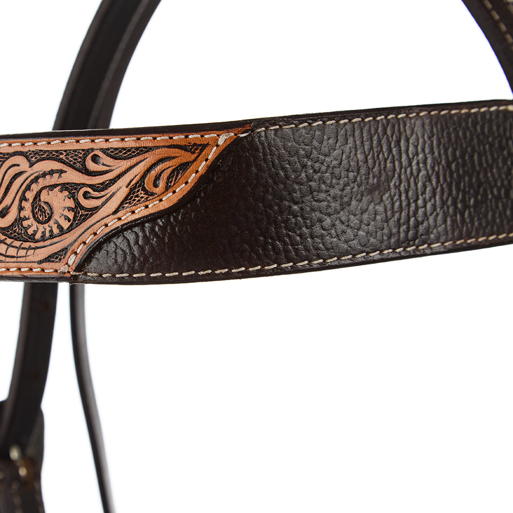 WD-SBH2 Brown Overlay Tooled Combo Browband Headstall