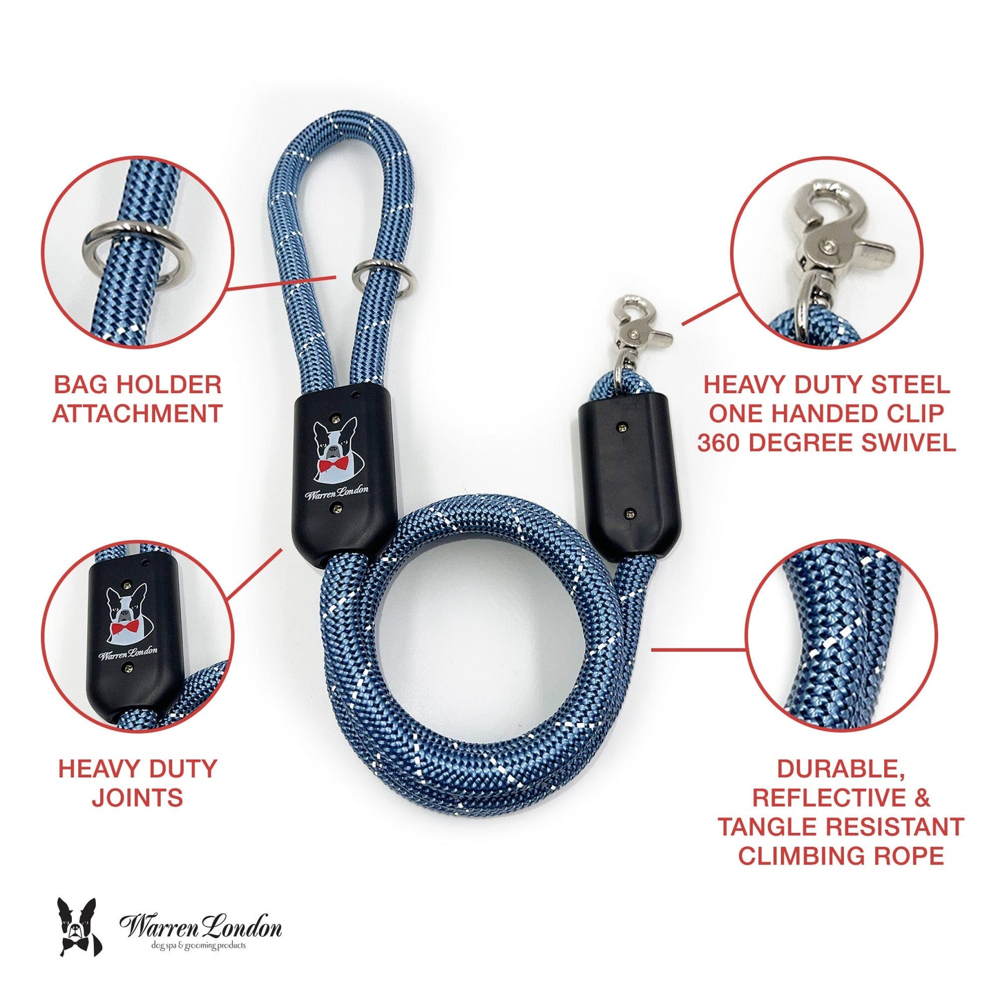 Rope Leash - Blue Reflective