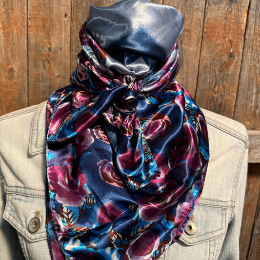 35X35"  Blue and Purple Roses Wild Rag / Scarf WR1006