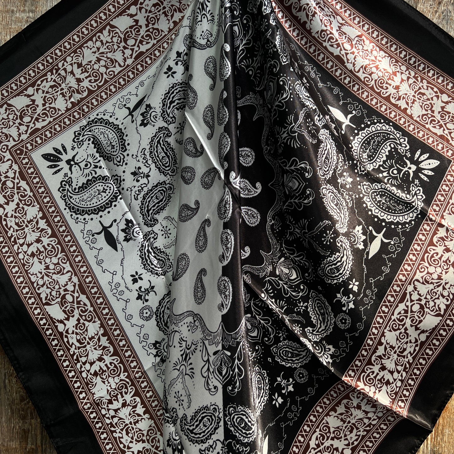 35X35" Two Tone Black Paisley Wild Rag / Scarf -W115 Slide WRC2559B