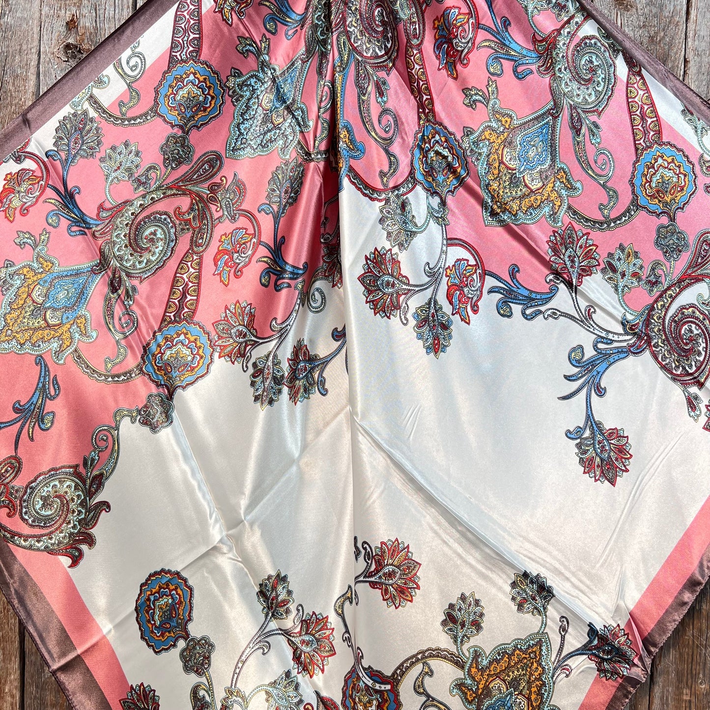 35X35" Pink & Brown Paisley Wild Rag / Scarf - W179L Slide WRC301B