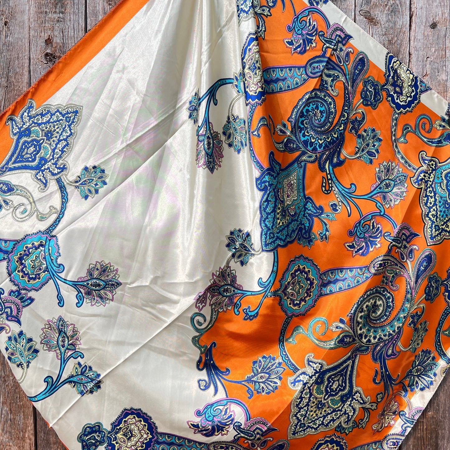 35X35" Orange & Blue Paisley Wild Rag / Scarf WR302