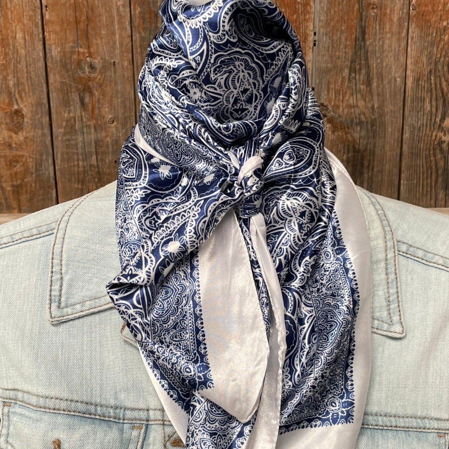 35X35"  Blue & White Paisley Wild Rag / Scarf WR3403